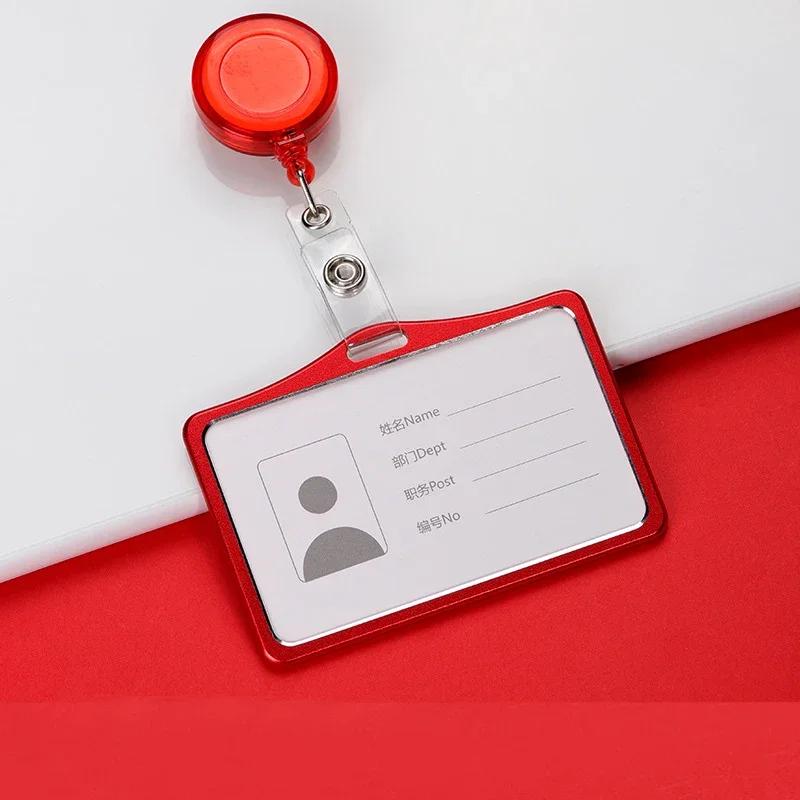 Fashion Metal Card Cover Case Bank Business Work Card Holder with ABS Retractable Badge Reel Lanyard Credit ID Card Badge Bag