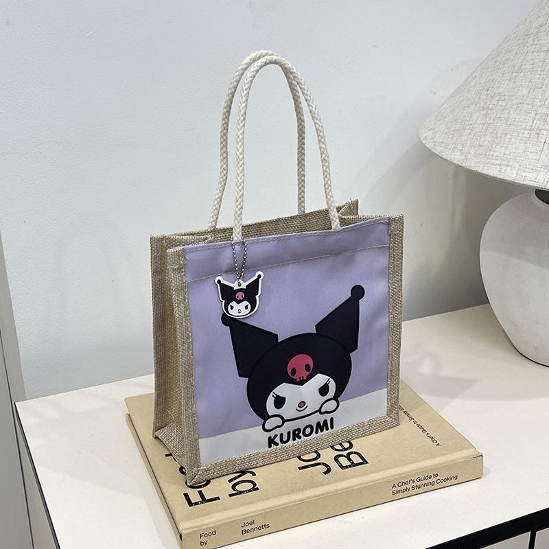 

Sanrio Pompompurin Burlap Tote Bag - Retro Cute Hello Kitty Linen Gift Bag светло-фиолетовый