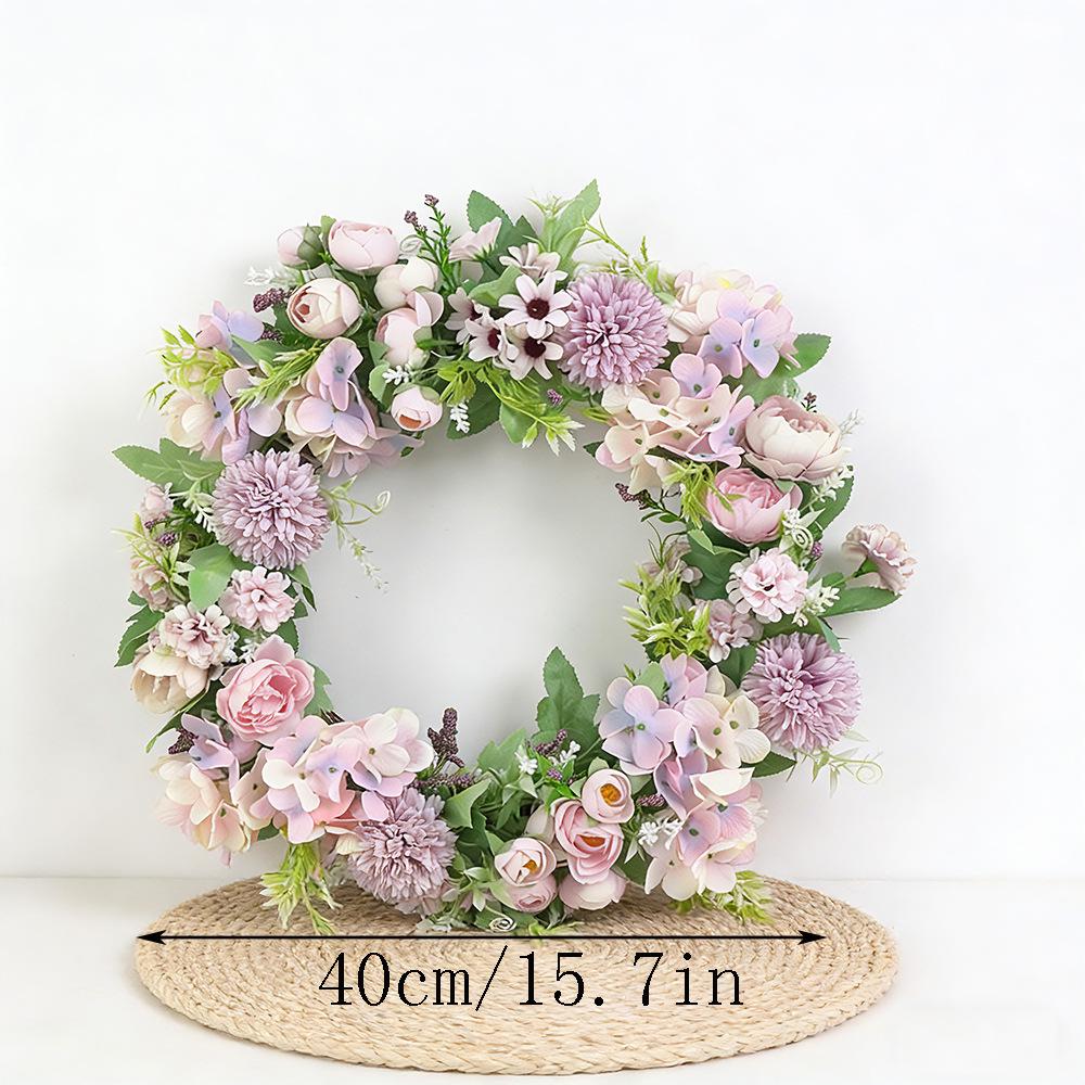 Pink-Purple Artificial Flower Wreath with Light Pink Hydrangea and Rose for Spring Door or Courtyard Decoration