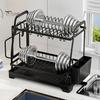 Storage Rack Two-Tier Dish Drying Rack Large Capacity Easy To Install Rust-Resistant Kitchen Countertop Utensil Dish Rack with Drain