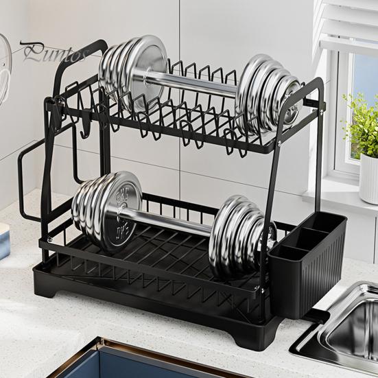 Storage Rack Two-Tier Dish Drying Rack Large Capacity Easy To Install Rust-Resistant Kitchen Countertop Utensil Dish Rack with Drain