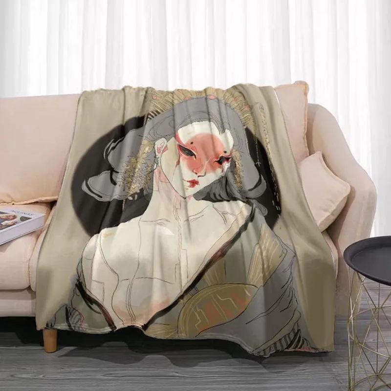 Japanese Geisha Printed Blanket for Sofa Bed Travel Camping Living Room Office Conditioning Blanket for All Seasons Gifts