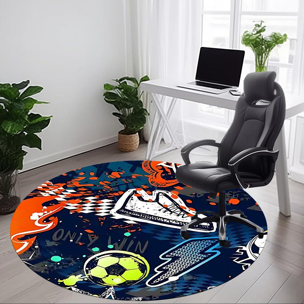 1 Stück Fußball Sport Büro Runder Teppich, Matte Geeignet für Büro, Unter Bürostühlen Schlafzimmer Wohnzimmer Heimdekoration, Raum Deko