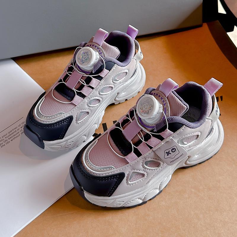 Children's spring new 2025 button shoes leather surface platform non-slip casual shoes boys running shoes fashionable and versatile