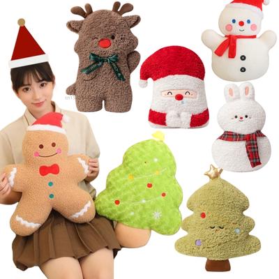 Santa Claus Snowman Tree Gingerbread Man Elk Deer Cartoon Plush Pillow Plush Dolls Christmas Birthday Gifts for Girls Boys Decor