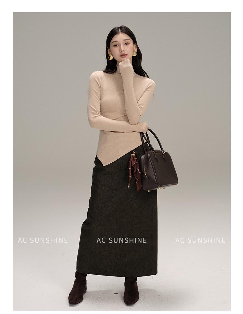 AC Sunshine Women's Vintage-Look Woven Cotton Midi Bodycon Skirt for Everyday Casual and Commute Wear