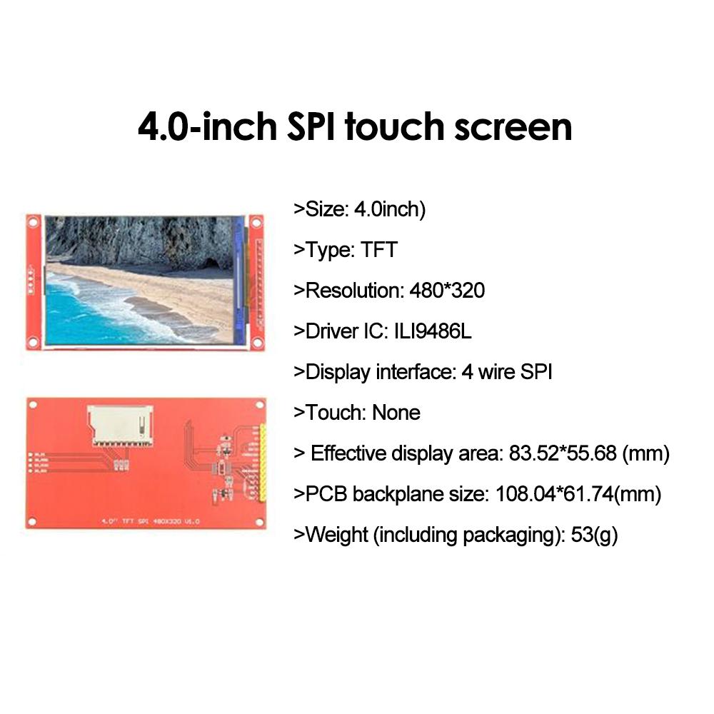 3.5 Inch 4.0 Inch 4 Wire SPI Serial LCD Display Screen Module 480*320 Color Touch Display ST7796S ILI9488 Interface TFT Module