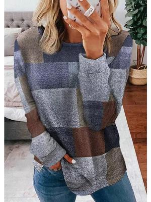 Codzienny sweter damski z okrągłym dekoltem i długim rękawem, luźny, z cyfrowym nadrukiem, wygodny krój, modny styl do codziennych i casualowych stylizacji