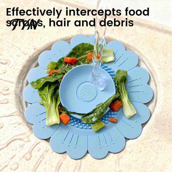 Insect Proof Drain Guard Sunflower Silicone Floor Mat, Bionic Petal Design Anti-Clog Sink Bathroom Strainer Hair Filter, Odor-Proof Drainage Protector