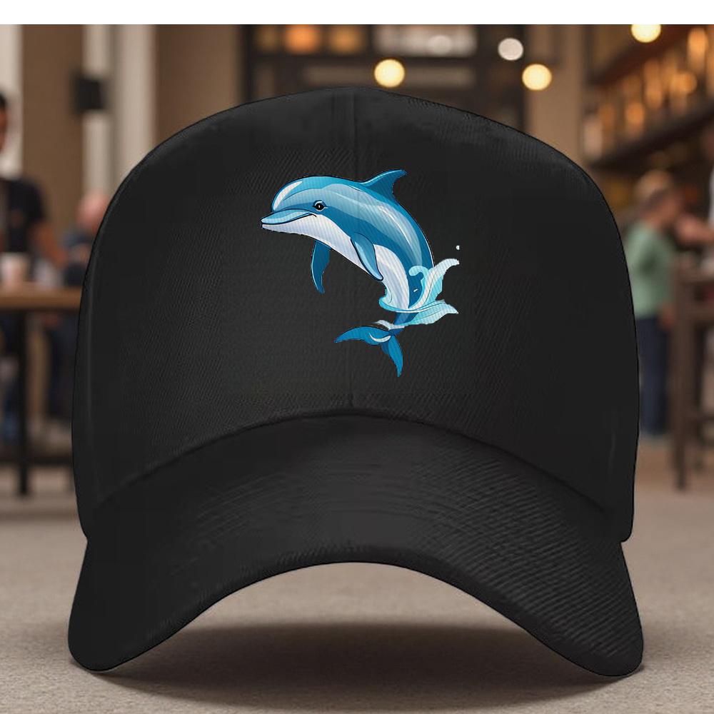 Dolphin Leaping Graphic Baseball Cap Adjustable Cotton Casual Sun Hat for Adults Unisex