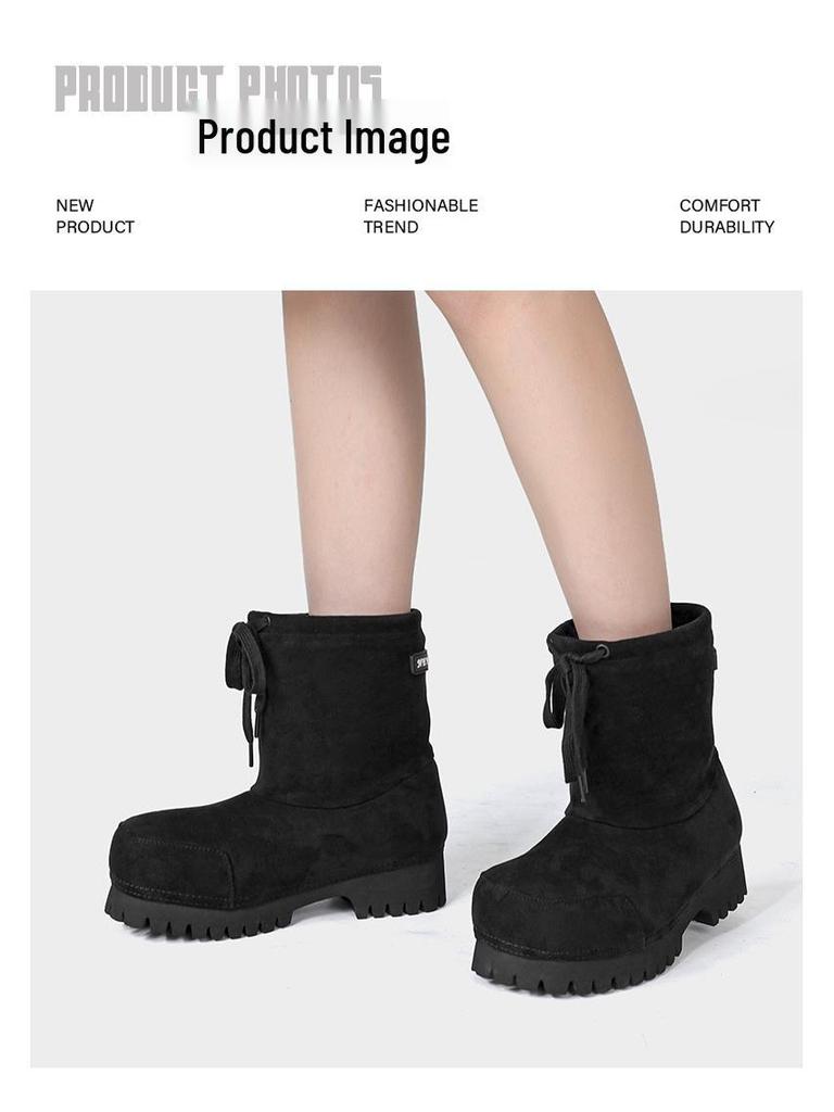 Women's 2025 Winter Thick-Soled Snow Boots: Fashionable, Non-Slip, Ugly-Cute Ski Boots with Drawstring for Big Toes; Thickened and Warm.