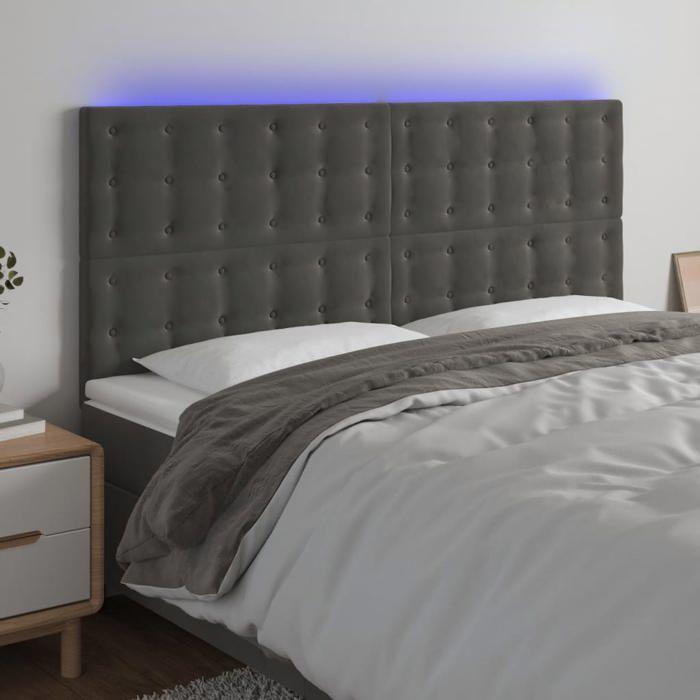 VidaXL Tête de Lit à LED Meuble de Chambre à Coucher Accessoire de Lit Double Tête de Cadre de Lit Intérieur Gris Foncé 3122913