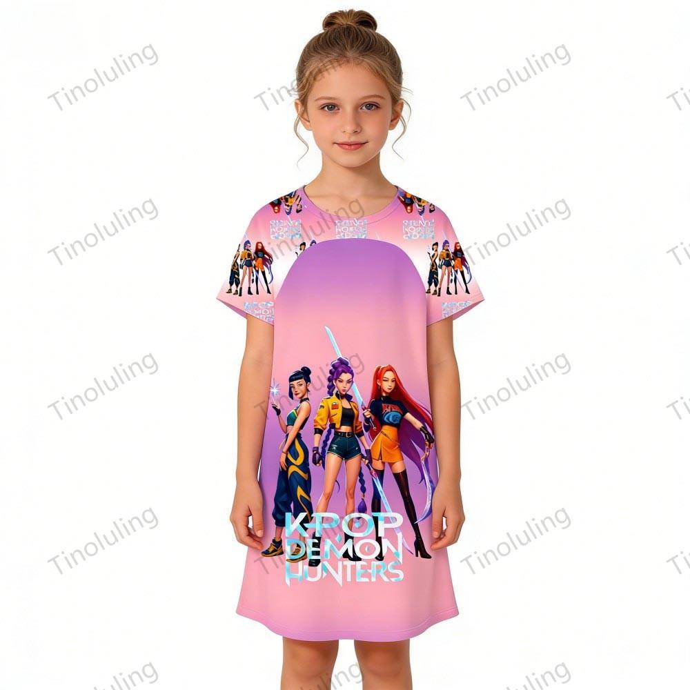 Girls Night Dress Kids Toddler 3 4 5 6 7 8 9 10 11 12 Years Kpop Demon Hunters Summer Short Sleeve Little Girl Nightgown Pajamas