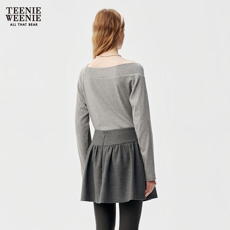 Teenie Weenie Women's Asymmetric Off-Shoulder Slim Fit Long Sleeve Tee