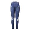 Women Button High Waist Pocket Elastic Hole Jeans Trousers Slim Denim Pants