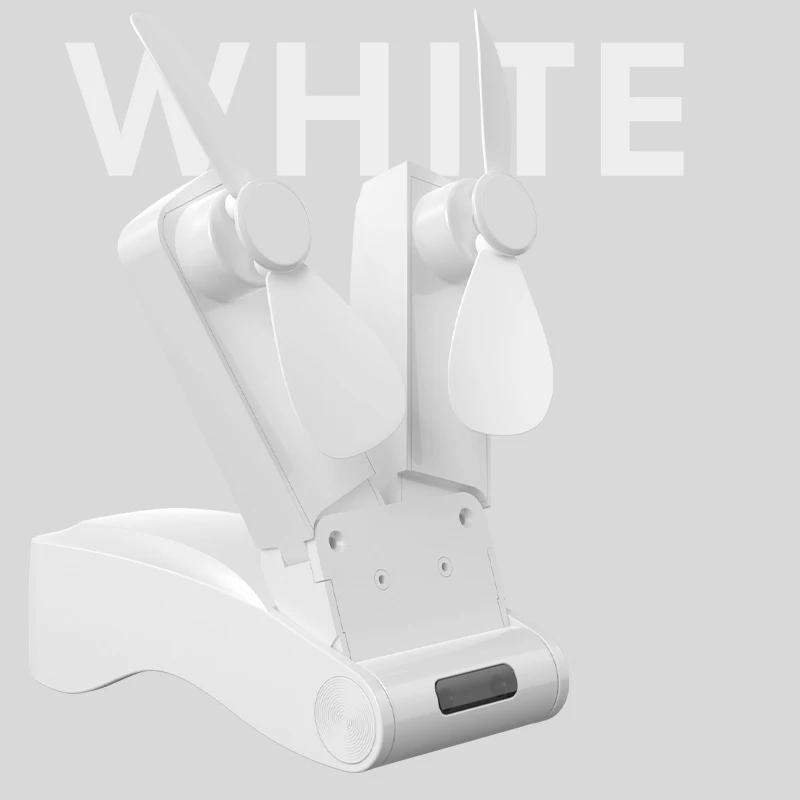 New Double Head Fans Mute Handheld Small Fan Portable Creative Mini Three Speed Adjustable Solid Color USB Charging Folding Fan