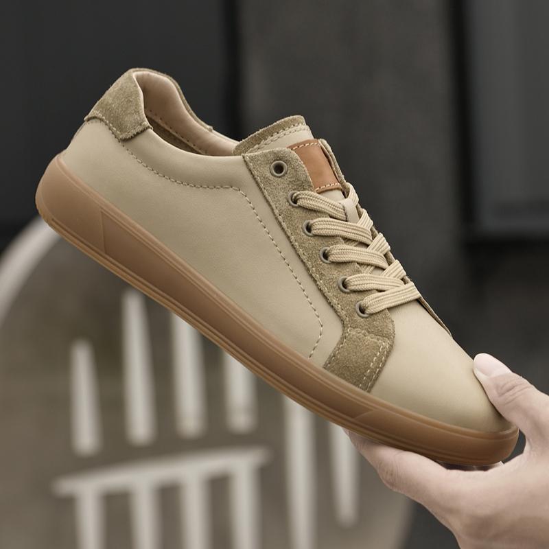 Fashion Brand Men Casual Leather Antiskid Designer Sneakers Stylish Lace-Up Walking Vulcanized Shoes Comfy Genuine Leather Oxford Shoes