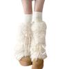 JK Mädchen Stiefelmanschetten Beinstulpen Damen Winter Warm Harajuku Süße Schleife Schleifen Flauschiger Plüsch Weißer Stiefelüberzug Lange Socken