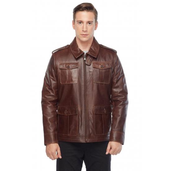 

Мужские Куртки Ares Натуральная Кожа Мужская Кожаная Куртка Коричневая Slim Fit