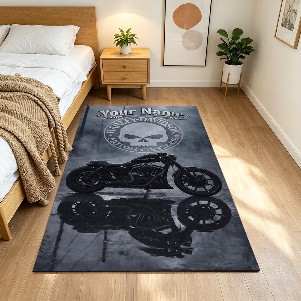 Harley-davidson Personalized Name Floor Rug Office Rug Design for Foyer Kitchen Playrooms Game Room Anti-slip Rug Office home decor Gift for Festivals