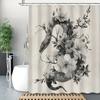 1pc Animal black and white floral pattern shower curtain, polyester fabric, machine washable, suitable for bathroom