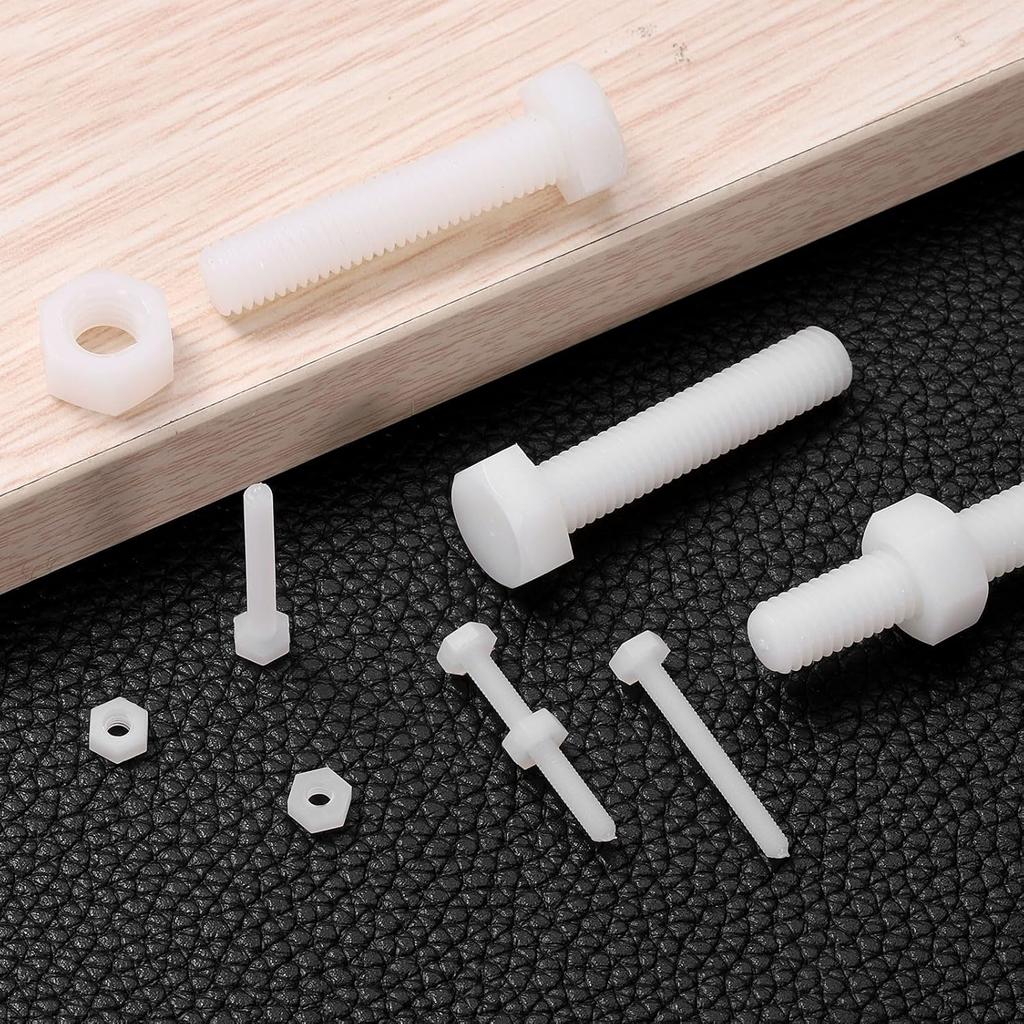 Uxcell 25 Pair Nylon Screws Nuts Assortment, M3x25mm Hex Screws Bolts and M8 Hex Nuts for Machinery Electronics Industrial Accessories, White