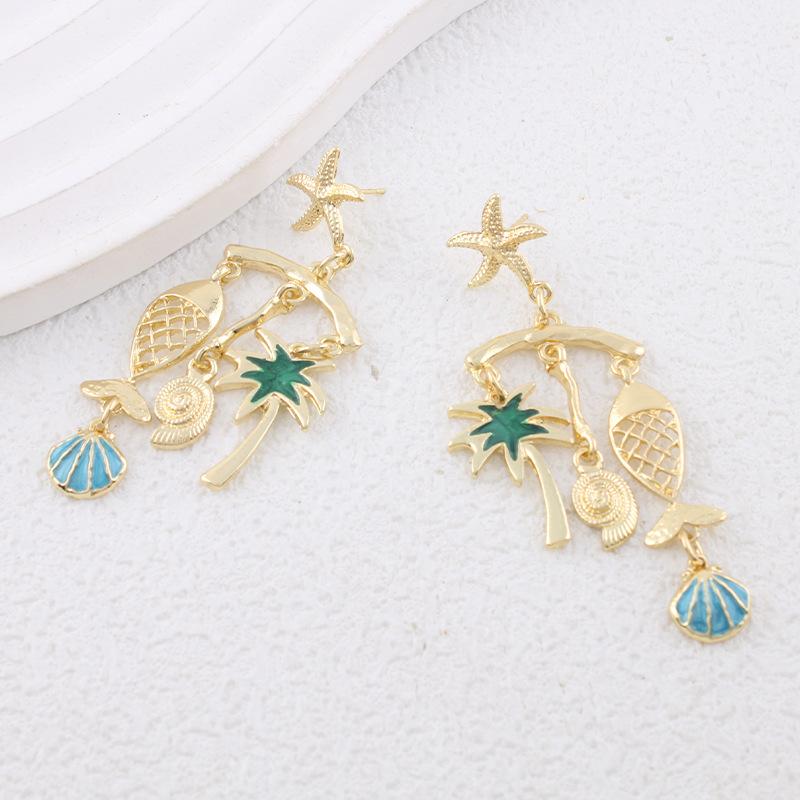 Personalized marine animal multi-pendant seaside earrings beach party vacation style earrings