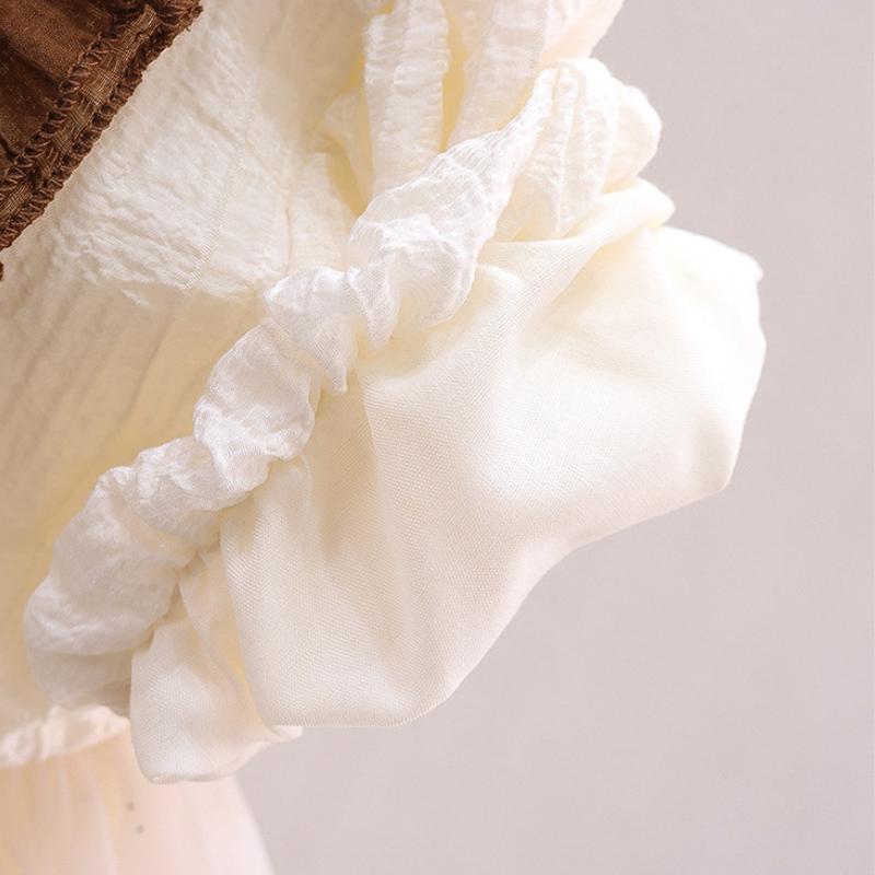 Kinder Sommer Kleidung Kinder Beige Kleid Kurzarm Prinzessin Mesh Kleider Baby Mädchen Süße Kleidung