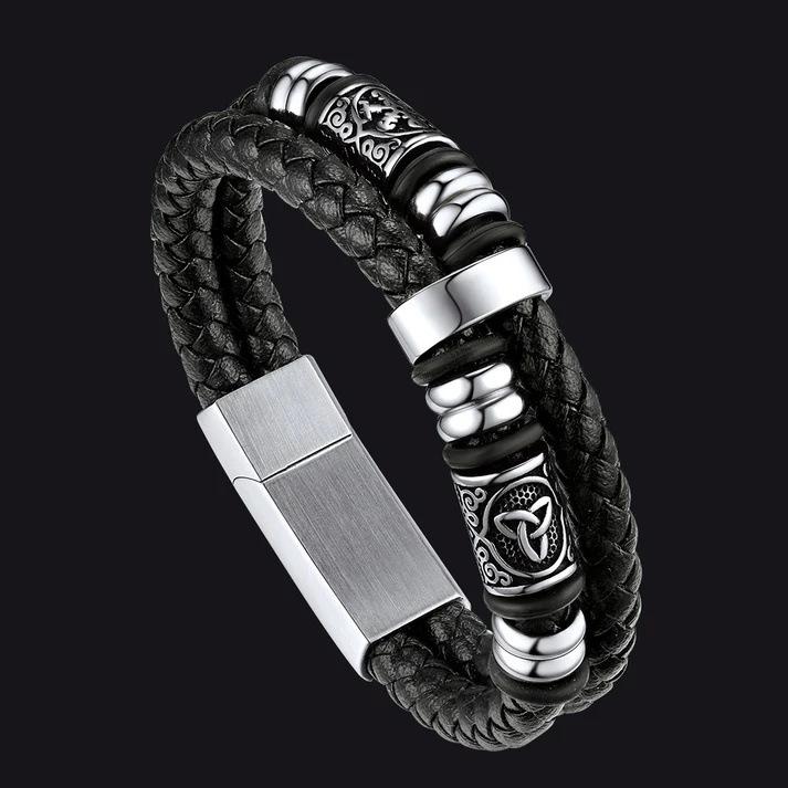 New Style Electroplated Stainless Steel Leather Rope Hip-Hop Men s Bangle Bracelet Nordic Viking Series Gift 195 cm