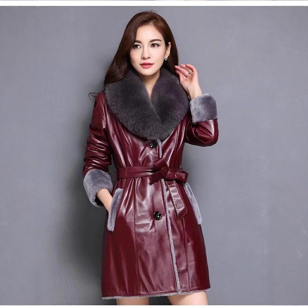 Winter Warm Kunstleder Damen Fleece Langer Mantel Damenbekleidung
