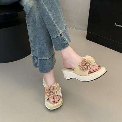 Slope Heel Cool Slippers Women's Summer Outer Wear 2025 New Thick Bottom Height Increase Small Man with Skirt Seaside Vacation One-word