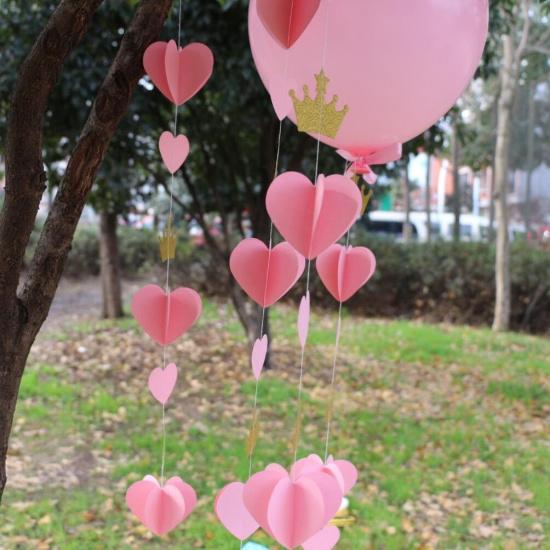 Gold Pink 3D Paper Heart Crown Garland Girl Princess Birthday Party Nursery Room Decor Balloon Tail Pack of 5