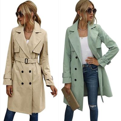 Women's Trench Coat Korean Style Double Breasted with Belt Long Lady Duster Coat Female Trench Winter Women's Windbreaker