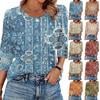 Damen Casual Lockere Passform Dreiviertelarm Oberteil Rundhalsausschnitt Bohème-Print Bluse Leichter Bequemer Stoff Geeignet für den täglichen Gebrauch