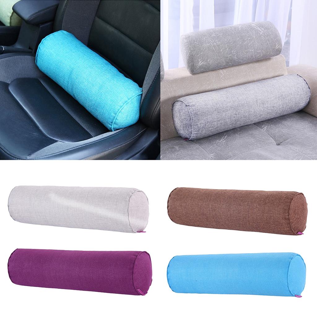 Neck Roll Pillow Soft Linen Orthopedic Sleeping Bolster Neck Back Support Cushion for Home Office Travel