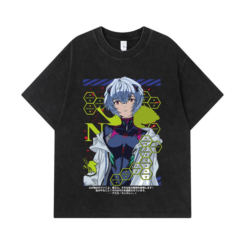 275 GSM Washed T-shirts 100% Cotton Evangelion V6 Rei Print Unisex Heavy Cotton T Shirt