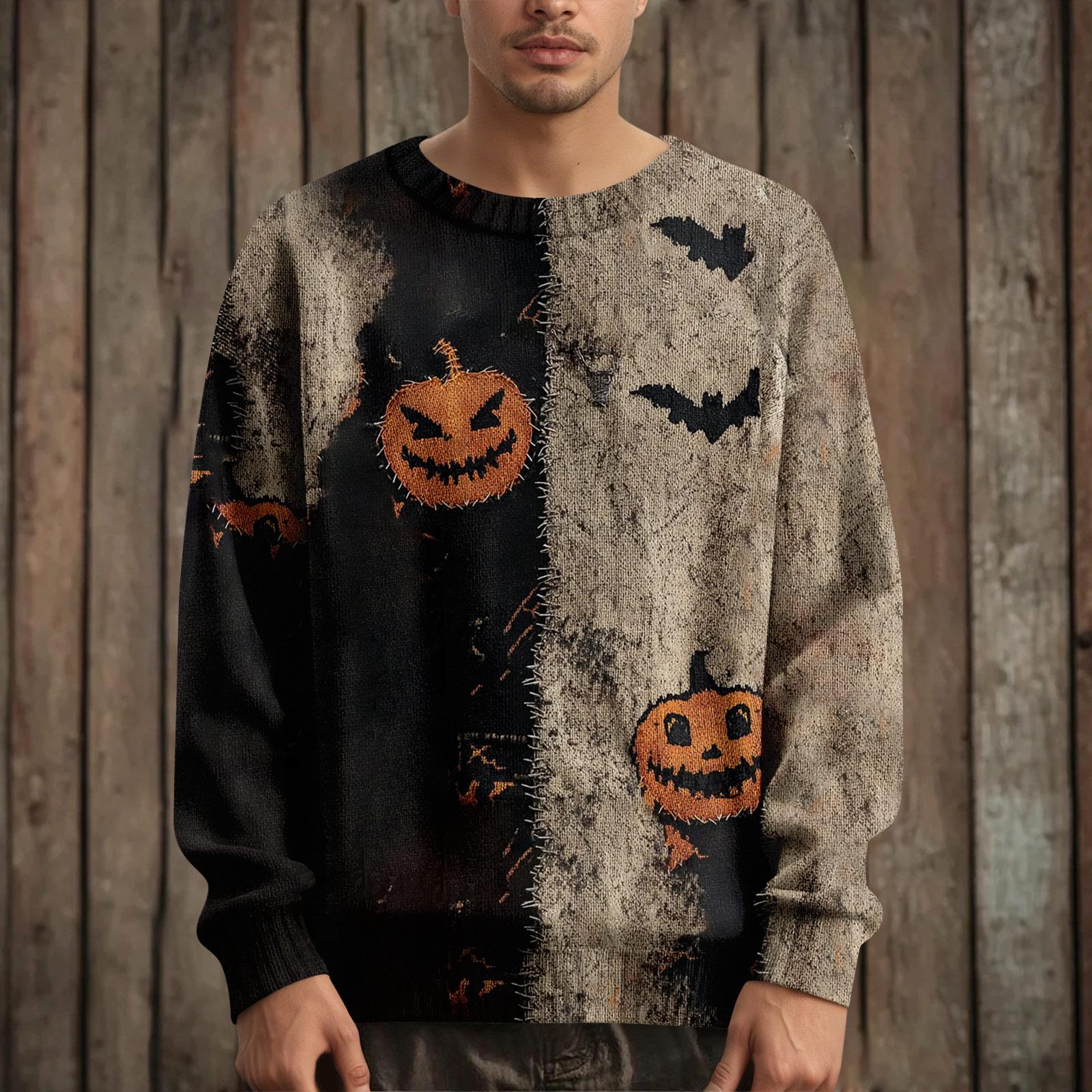 

Мужской пуловер с длинным рукавом, повседневный вязаный свитер оверсайз с принтом на Хэллоуин L