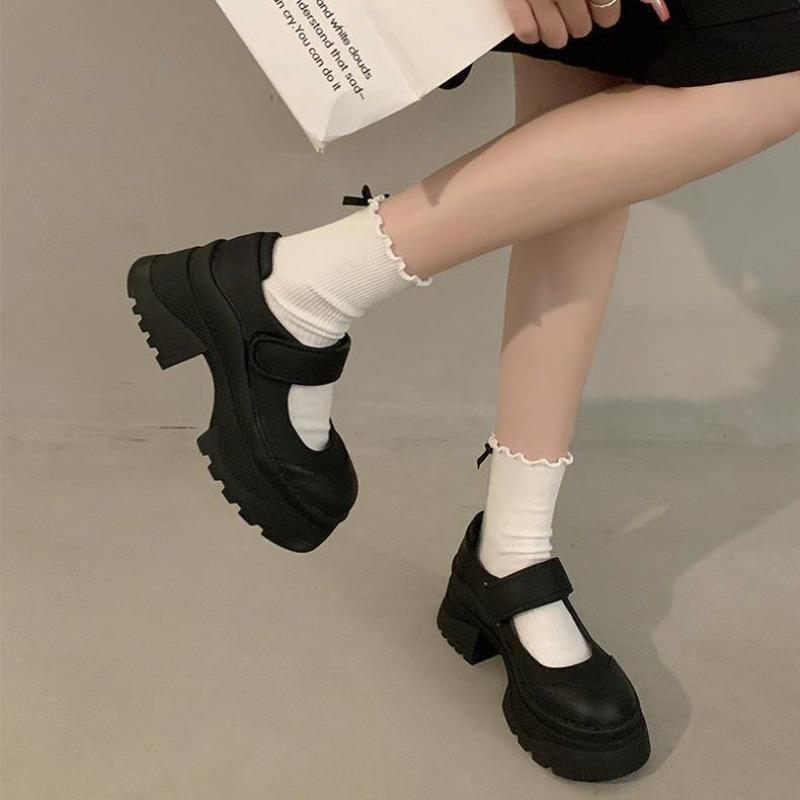 Fashion Comemore Retro Black Woman Shoes Shallow Mouth Pumps Sneakers Platform Round Toe All-Match Female Footwear Thick Heeled Shoes