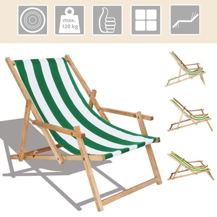 Transat de Jardin pliant en bois imprégné - SPRINGOS - vert/blanc