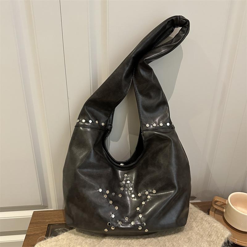 2025 New Bag Underarm Bag Large Capacity Shoulder Bag Handbag Rivet Underarm Bag Women's Bag