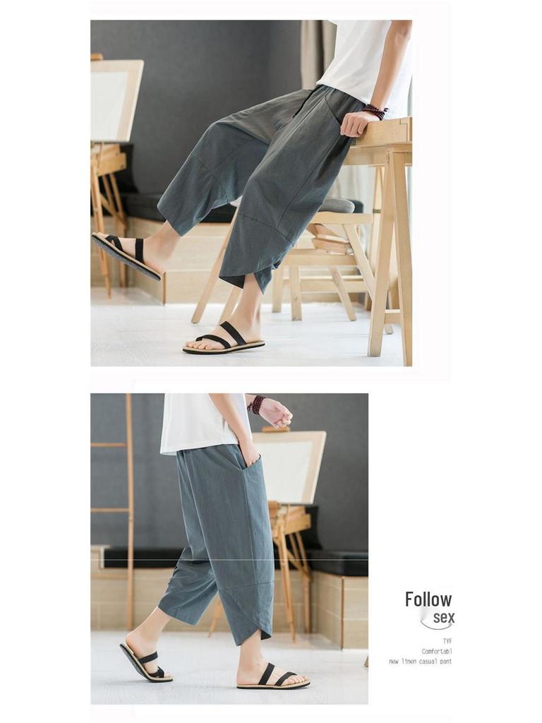 Men's Lightweight Cotton-Linen Wide-Leg Casual Pants