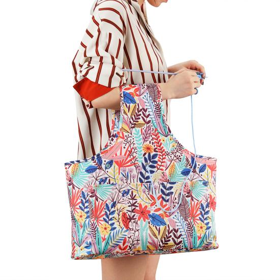 Portable Leaf Flower Print Woolen Yarn Storage Tote Bag Crochet Organizer Holder