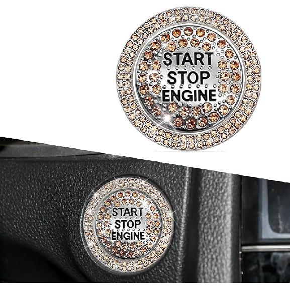 Bling Crystal Car Engine Start Ring Sticker, Sparkling Rhinestone Push Start Button Decorative Cover, Anti-Scratch Key Ignition & Knob Bling Ring,