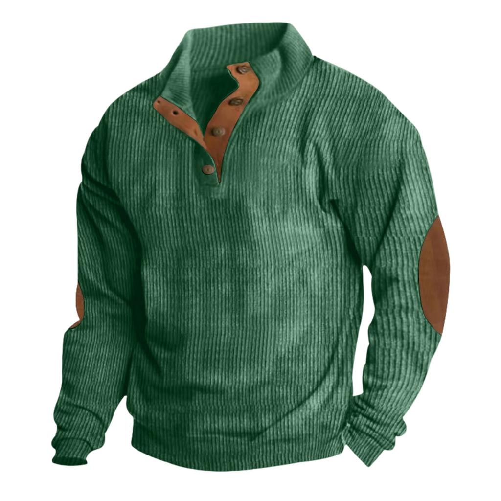 Men's Corduroy Button-Up Stand Collar Long Sleeve Sweatshirt