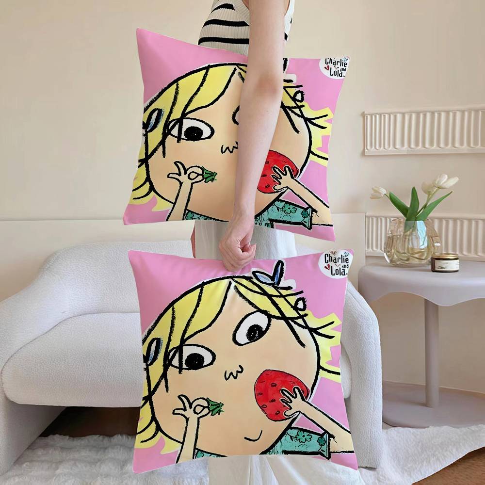 C-charlieS and Lola Anime Pillow Case Anti-dustmite Pillowcase Invisible Zipper Silky Sofa Cushion Cover