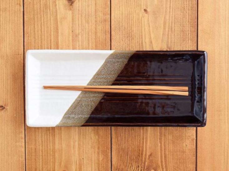 Tableware East Japanese tableware rectangular painted minoruba ceramic plate plate, three-color design,