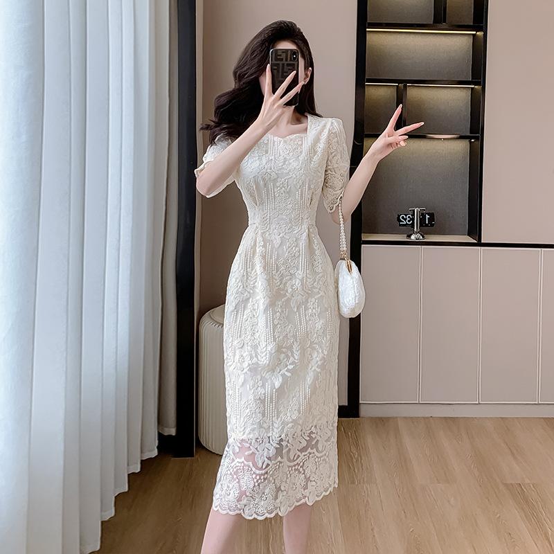 Real Summer Clothes New French Fairy Lace Embroidered Chiffon Temperament Waist Dress Female Real