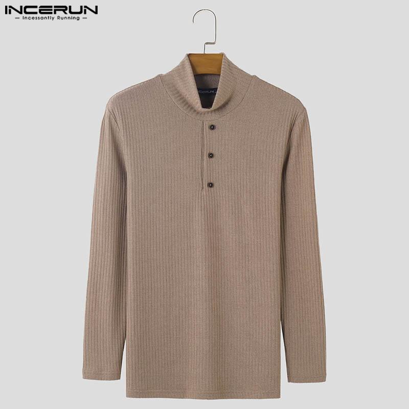 INCERUN Autumn Winter Men Turtleneck Long Sleeve Knitted Sweaters Casual Pullovers