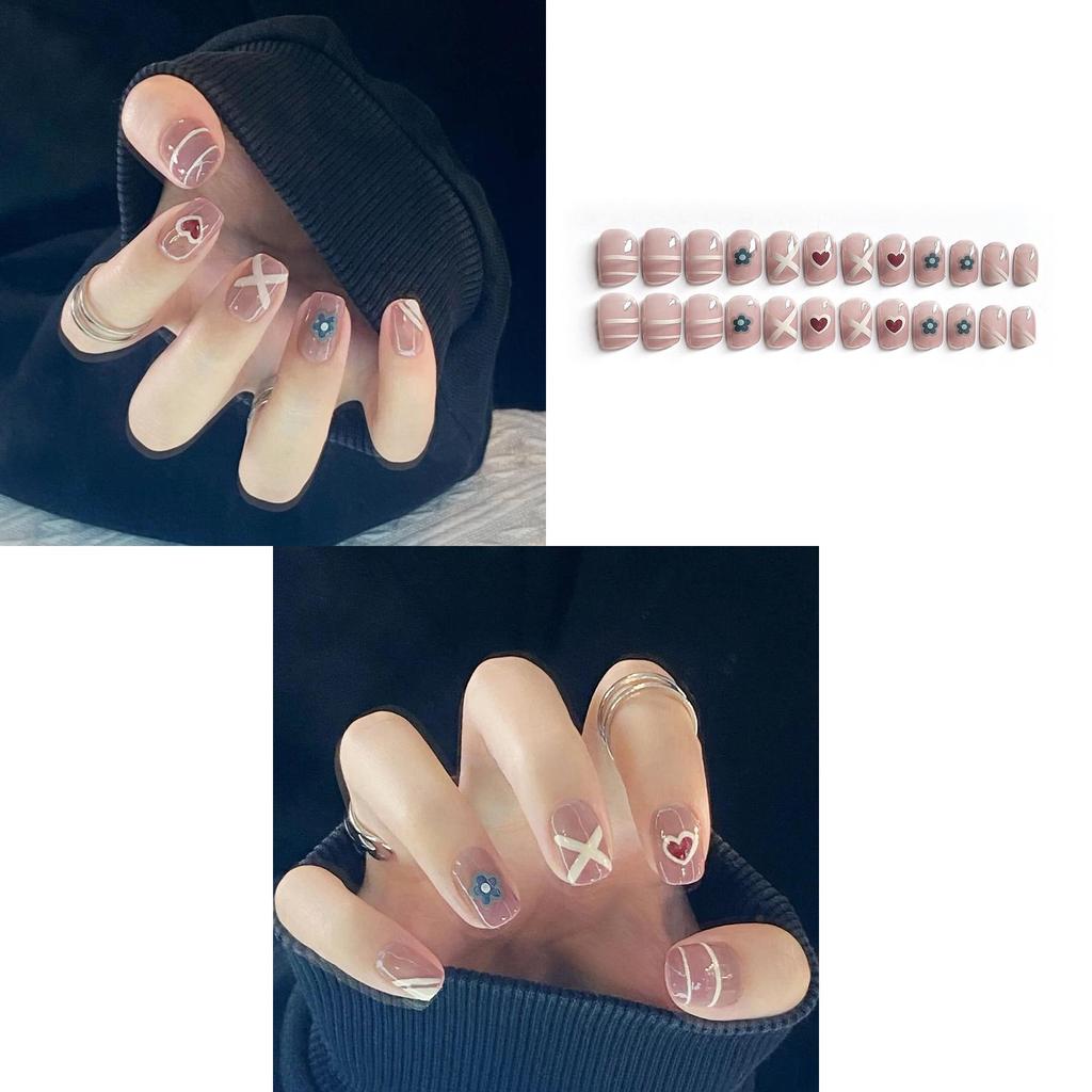 Adorable Mini Nail Wraps Detachable Decorative Nail Decals Finished Nail Stickers Gel Jelly 24 Pack