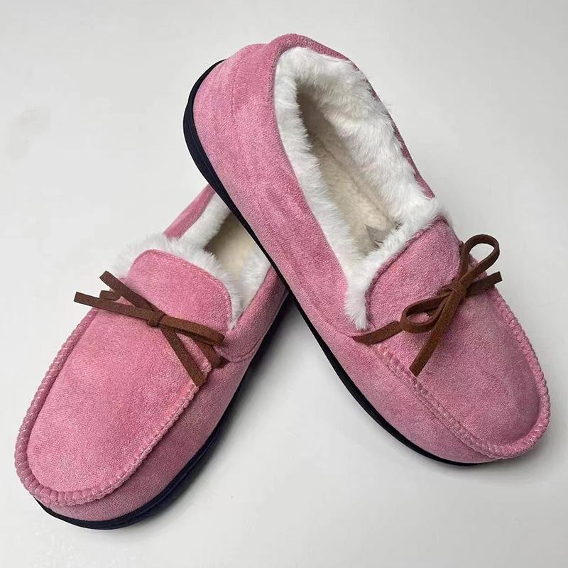 Winter Fuzzy Cotton Shoes for Women Chic Bowknot Detor Plush Slippers Woman Outdoor Slip On Flat Heel Plush Shoes Female